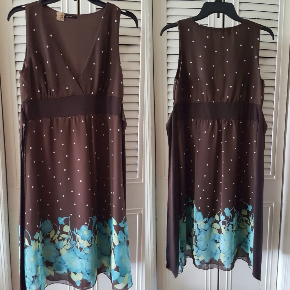 Polka dot dress with fun floral hem print